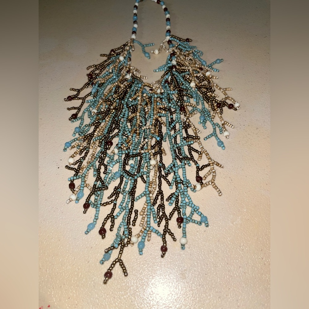 Handcrafted Vintage Fringe Seed Bead Toggle Choker Necklace - Picture 2 of 5